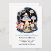 魅惑のピンクマッシュルームアドベンチャーガールベビーシャワー 招待状 (正面/裏面)