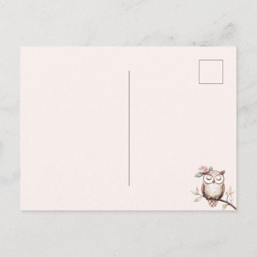 魅惑のピンクローズフローラ考えフクロウの ポストカード (裏面)