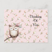 魅惑のピンクローズフローラ考えフクロウの ポストカード (正面)