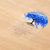 魅惑のフェアリーテイル ブルー ハート リーフ ツリー ウェディング アクリル招待状 (レイダウン)