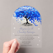 魅惑のフェアリーテイル ブルー ハート リーフ ツリー ウェディング アクリル招待状 (インサイチュ (ポータブル))