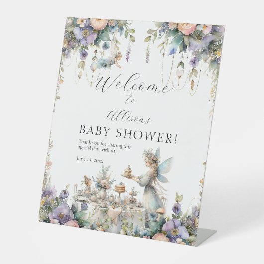 魅惑のフェアリー茶パーティーフローラベビーガールシャワー 台座サイン (正面)
