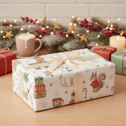 魅惑のフェスティブフレンド クリスマスギフト包装紙 ラッピングペーパー