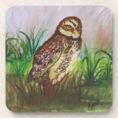 魅惑のフクロウの水彩画 コースター (正面)