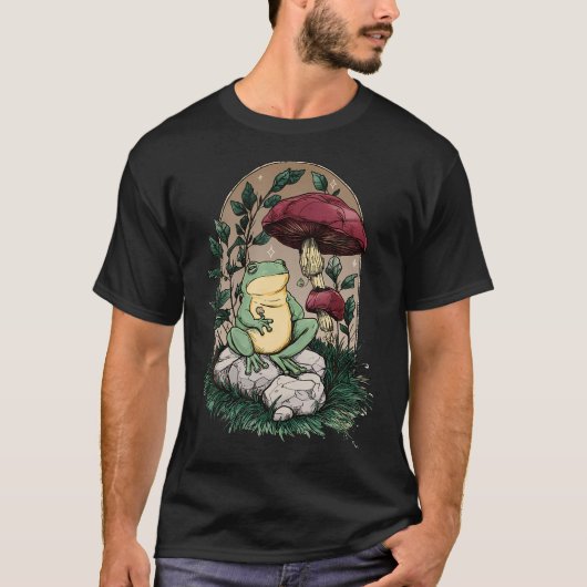 魅惑のフログコアTシャツ キノコとヒキガエル - キノコ Tシャツ (正面)