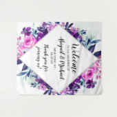 魅惑のフローラパープル結婚の歓迎サイン タペストリー (正面(横))