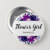 魅惑のフローラ紫の花の女の子モノグラムの 缶バッジ (正面&裏面)