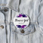 魅惑のフローラ紫の花の女の子モノグラムの 缶バッジ (インサイチュ)