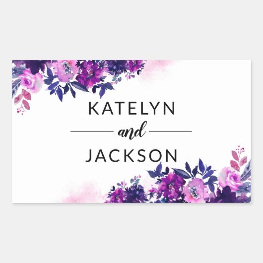 魅惑のフローラ紫結婚紫モノグラム 長方形シール (正面)
