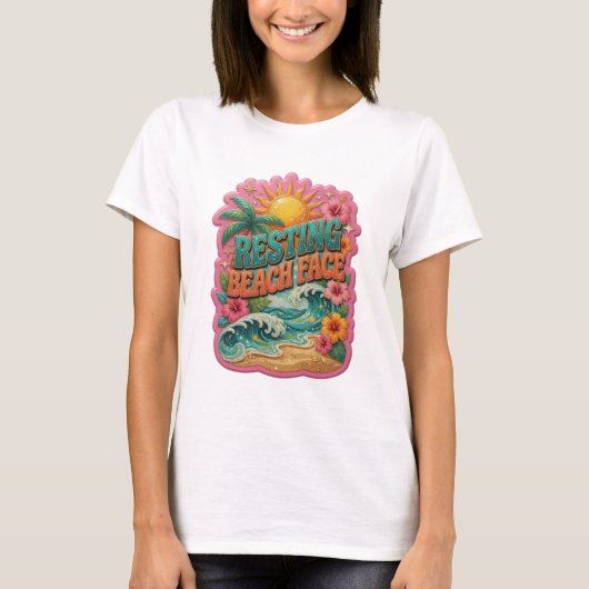 魅惑のブルーRESTING+BEACH+FACEテキストデザイン Tシャツ (正面)