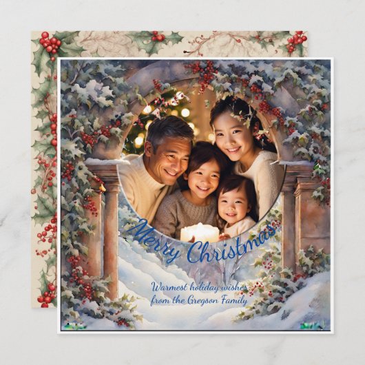 魅惑のホリーアーチクリスマスフォトパーソナライズされたページ シーズンカード (正面/裏面)