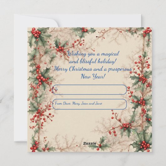 魅惑のホリーアーチクリスマスフォトパーソナライズされたページ シーズンカード (裏面)