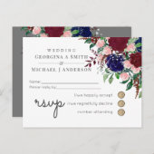 魅惑のマルサラ海軍ブルーピンク結婚ズ インビテーションポストカード (正面/裏面)