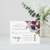 魅惑のマルサラ海軍ブルーピンク結婚ズ インビテーションポストカード (スタンド正面)