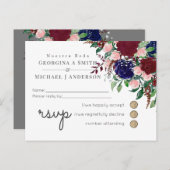 魅惑のマルサラ ネイビーブルー ピンク ウェディング インビテーションポストカード (正面/裏面)