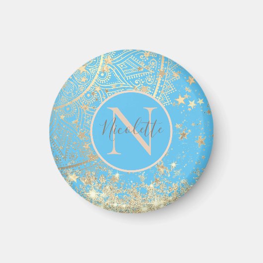 魅惑のマンダラと金ゴールド星モノグラム マグネット (正面)