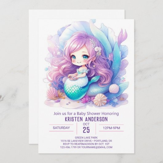 魅惑のマーメイドウォーターズベビーシャワー招待状 招待状 (正面/裏面)