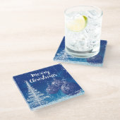 魅惑のミッドナイトブルー&ホワイトメリークリスマス ガラスコースター (アングル)