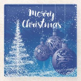 魅惑のミッドナイトブルー&ホワイトメリークリスマス ガラスコースター