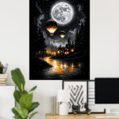 魅惑のムーンライト飛行 – ヴィンテージ熱気球 ポスター (ホームオフィス)