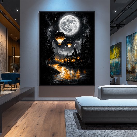 魅惑のムーンライト飛行 – ヴィンテージ熱気球 ポスター