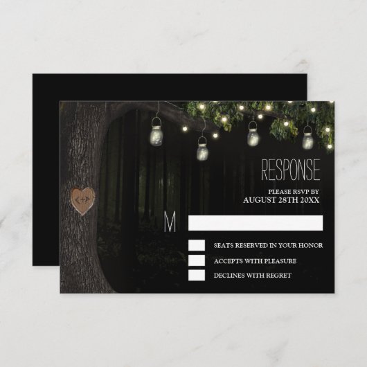 魅惑のメイソンジャーと樺の木の結婚式招待状 招待状 (正面/裏面)