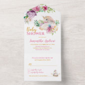 魅惑のユニコーン繊細なベビーガールベイビーシャワー オールインワン招待状 (内側)