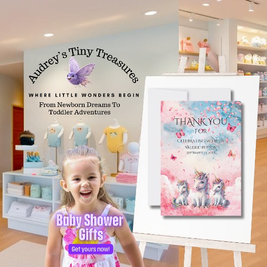 魅惑のユニコーン赤ちゃんシャワーサンキューカード サンキューカード