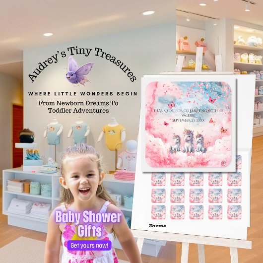 魅惑のユニコーン赤ちゃんシャワーステッカー スクエアシール