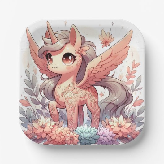 魅惑のユニコーン赤ちゃんシャワー ペーパープレート (正面)