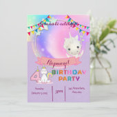 魅惑のユニコーン - 4歳の誕生日パーティー招待状 招待状 (スタンド正面)