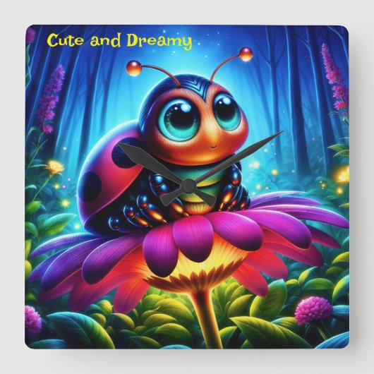 魅惑のラディバグ柔白熱［赤熱］光を放つらかいファンタジー花 スクエア壁時計 (正面)