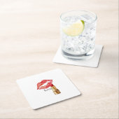 魅惑のリップグロス 赤い口紅のキス スクエアペーパーコースター (インサイチュ)