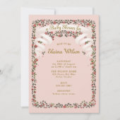 魅惑のリボンとバラピンクの赤ちゃんシャワー 招待状 (正面)