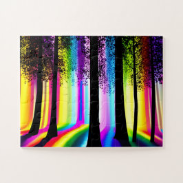 魅惑のレインボーフォレストの木のシルエット ジグソーパズル