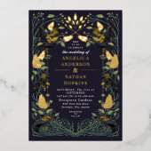 魅惑のレーブン薄紫結婚ゴシック 箔招待状 (正面)