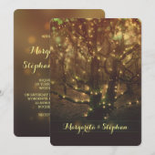 魅惑のロマンティックな森のライトが飾られた素朴なウェディング 招待状 (正面/裏面)