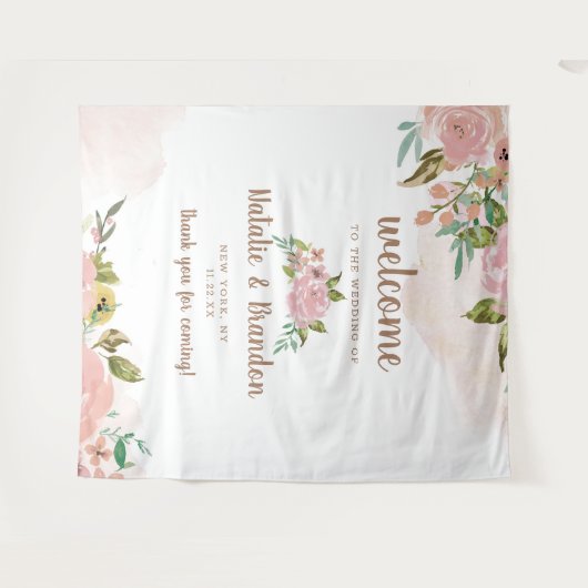 魅惑のローズ ヴィンテージ ダスティピンク ウェディング ウェルカム タペストリー (正面(横))