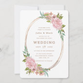 魅惑のローズ ヴィンテージ ピンク フラワーベール オーバル ウェディング 招待状 (正面)