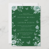 魅惑のヴィンテージエメラルドグリーンフローラルウェディング 招待状 (正面)