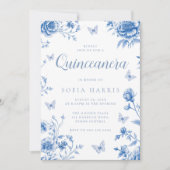 魅惑のヴィンテージブルーフラワーズキンセアニェラパーティー 招待状 (正面)