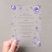 魅惑のヴィンテージ パープル フローラル ウェディング アクリル招待状 (インサイチュ (ポータブル))