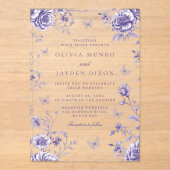 魅惑のヴィンテージ パープル フローラル ウェディング アクリル招待状 (正面)