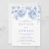 魅惑のヴィンテージ ブルーローズ ウェディング 招待状 (正面)