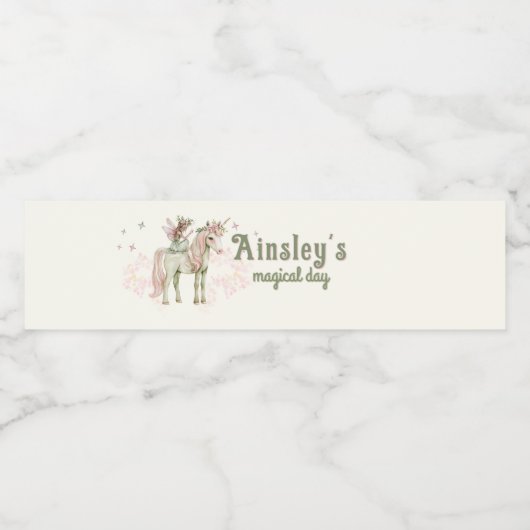 魅惑の一角獣と妖精のパーソナライズされた誕生日 ペットボトルラベル (シングルラベル)