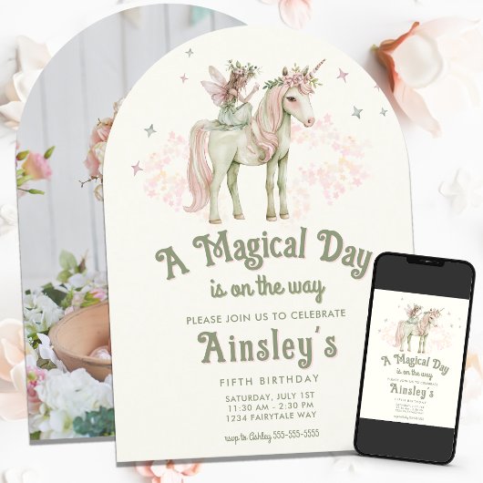 魅惑の一角獣と妖精のパーソナライズされた誕生日 招待状