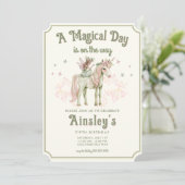 魅惑の一角獣と妖精のパーソナライズされた誕生日 招待状 (スタンド正面)