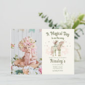魅惑の一角獣と妖精カスタムの写真誕生日 招待状 (スタンド正面)