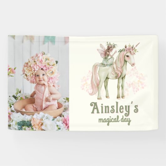 魅惑の一角獣と妖精カスタムの写真誕生日 横断幕 (横)