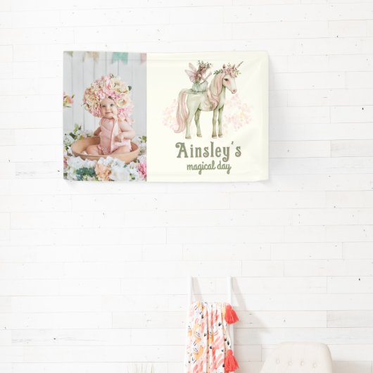 魅惑の一角獣と妖精カスタムの写真誕生日 横断幕 (インサイチュ)